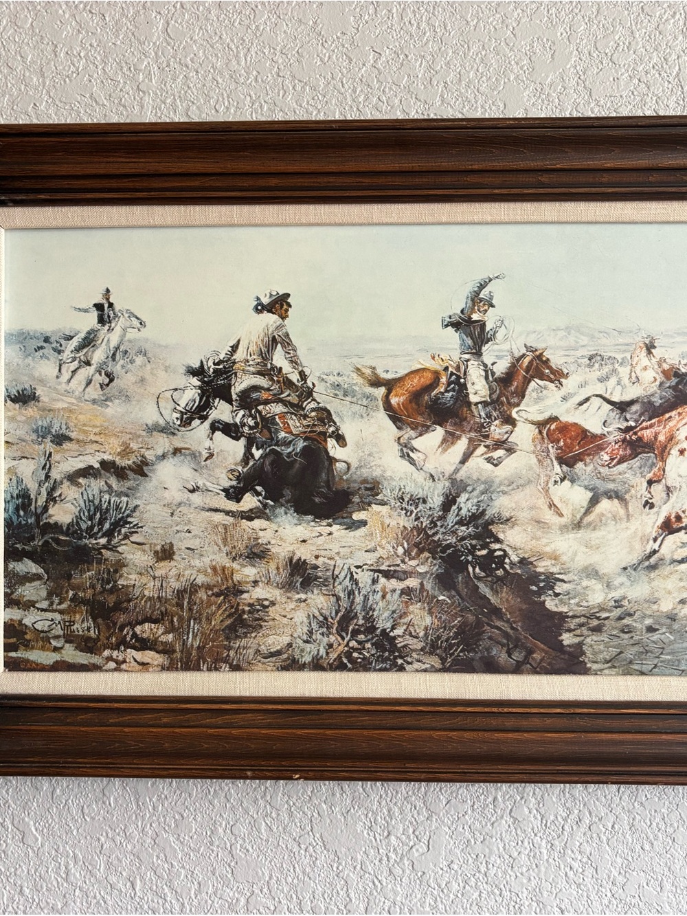 Charles Russel “jerked down” print with wood frame